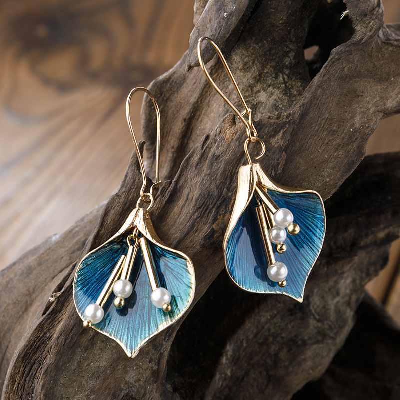 Boucles d'oreilles Vintage Lotus Bleu en Argent