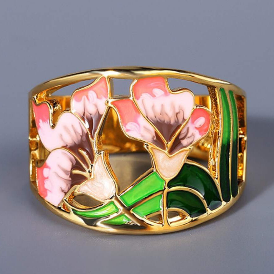 Bague Fleur émaillée Or Vintage